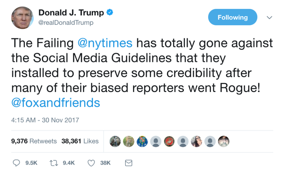 President Donald Trump "Fox and Friends" tweet