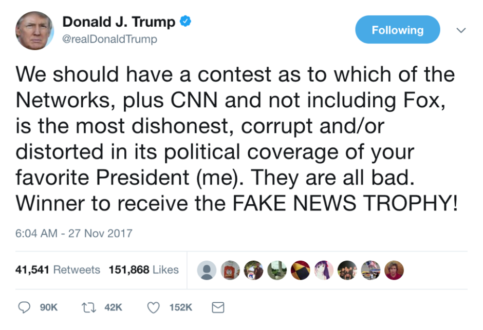 President Donald Trump Fake News competition tweet